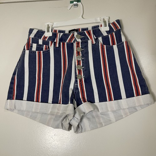 blue striped high waist mom shorts size 