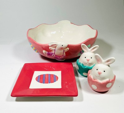 Four Piece Easter Bowl, Plate, Salt & Pepper Shakers Spring Easter Kitchen Decor