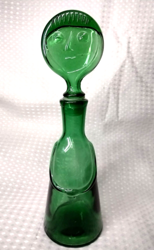 Kosta Boda Erik Hoglund Glass 9.25" GREEN Flat Head Woman Lady DECANTER Stopper - 第 1/8 張圖片