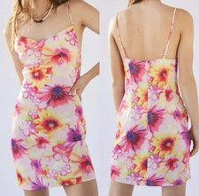 URBAN OUTFITTERS LARGE MALLORY MINI DRESS PINK FLORAL SATIN BARBIE CORE Y2K