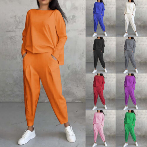 Womens Co-ord Set Long Sleeve Sweatshirt Joggers Gym Tracksuit Loungewear Suit