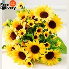 26Pcs Artificial Silk Sunflower Bouquet Flowers Home Decoration Ornaments Decors