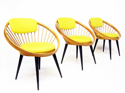 Three Swedish 1950s Circle Chairs by Yngve Ekstrom retro cocktail danish  atomic UK