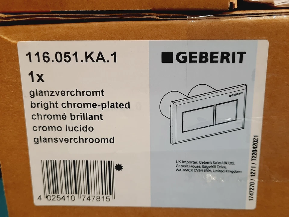 Geberit 116.051.KA.1 Flush Actuation Pneumatic Dual Flush Gloss Chrome *NEW* - Image 2 of 4
