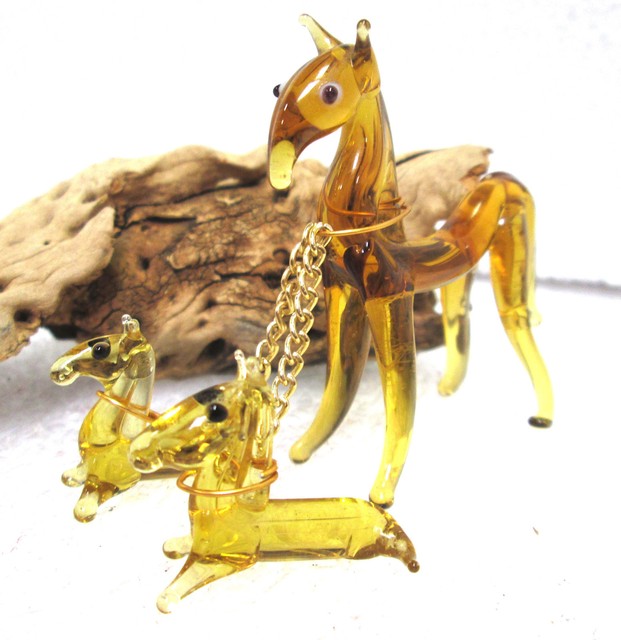 Vintage Blown Glass Miniature Amber Horse And Two Foals Figurine eBay