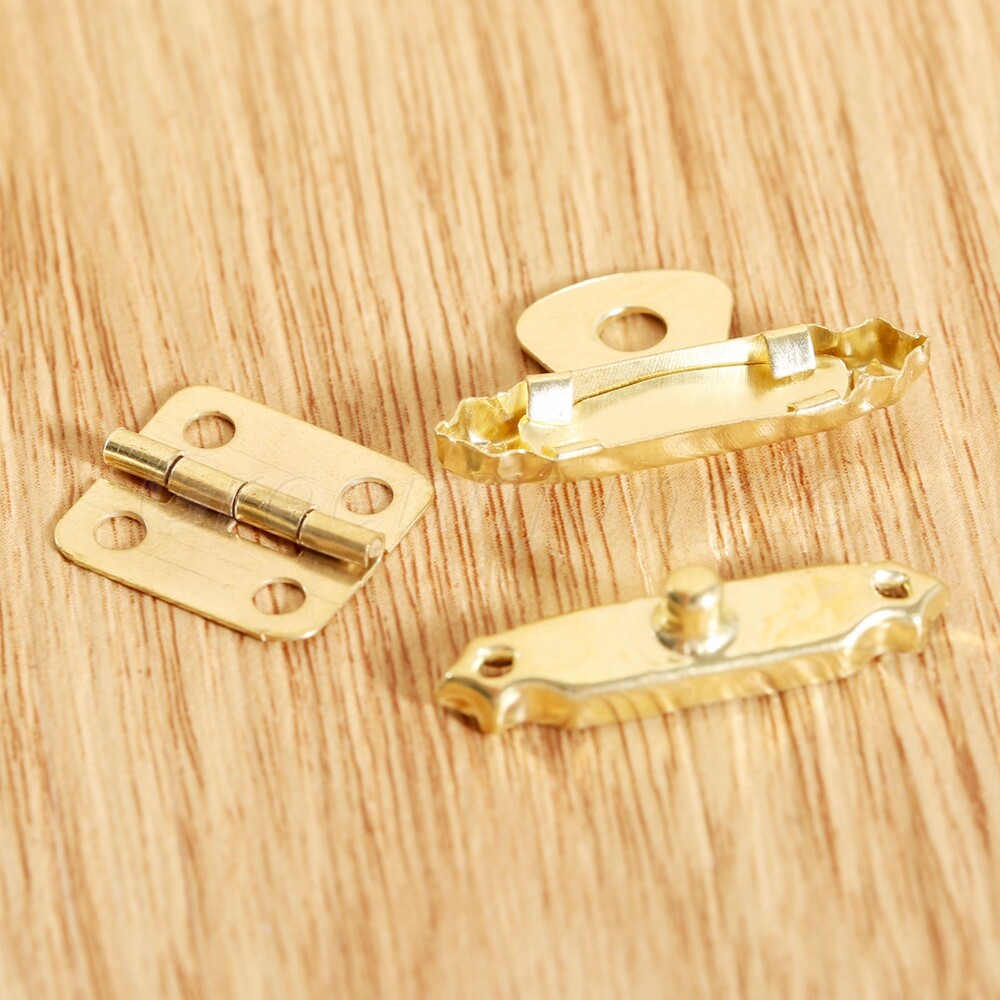 5pcs Gold Gift Chest Jewelry Box Latch Hasps With 10pcs Mini Hinges