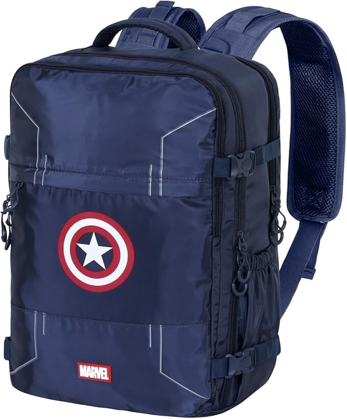Zaino Da Viaggio Capiente Con Stemma Capitan America Marvel Spazioso 40x20x25cm