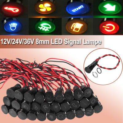 12V/24V/36V 8mm Auto LED Symbol Dash Panel Mount Indicator Warning Signal Lampe