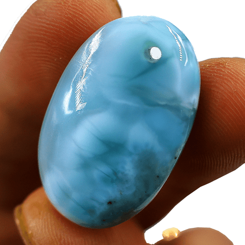 38 CT Natural Dominican Larimar AA+ Grade 31x20mm Oval Cabochon Drilled Gemstone - Picture 3 of 10