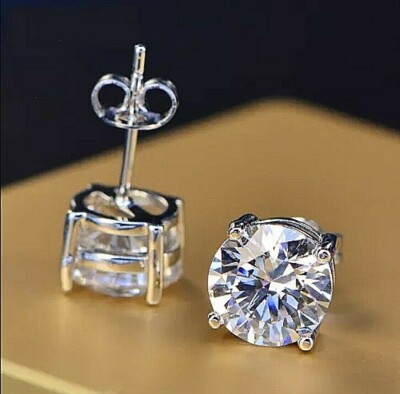 4.00 Ct Round Cut VVS1/D Lab Created Solitaire Stud Earrings 14k White Gold 8mm