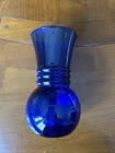 Vintage 6.5 " Flower Vase Cobalt Blue 3 Rings Anchor Hocking Hand Blown.
