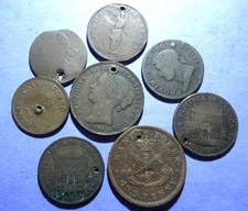 Lot of Eight Canada Half Penny and Penny Bank Tokens  All Holed