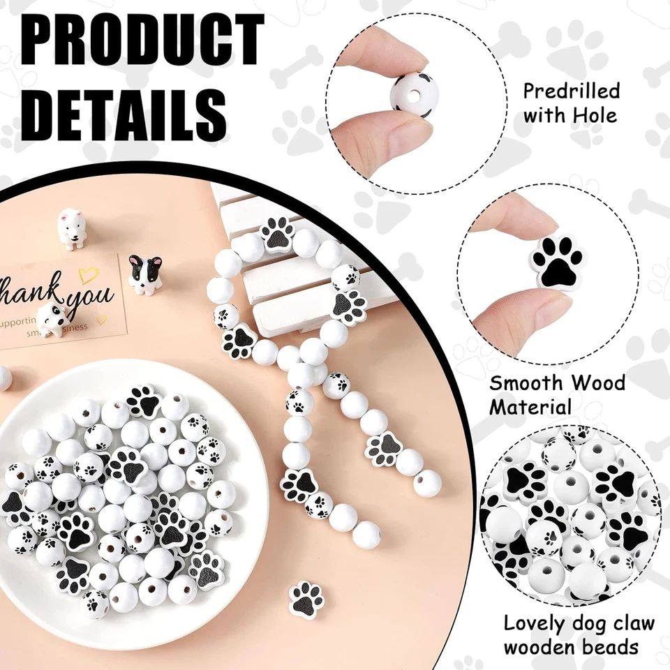 120 Pieces Cow Wooden Beads Dog Paw Footprint Bead Puppy Wood Cute Spacer Beads - Image 4 of 4
