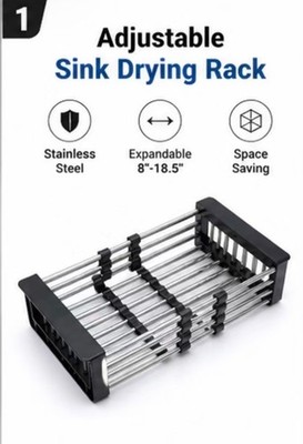 Adjustable Stainless Steel Sink Dish Drying Rack Expandable 8-18.5  Kitchen Orga