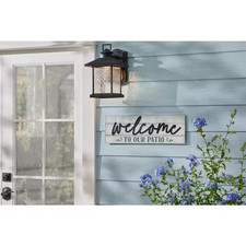 Welcome to Our Patio Sign MDF Outdoor Indoor Rustic Plaid Decorative Wall Decor