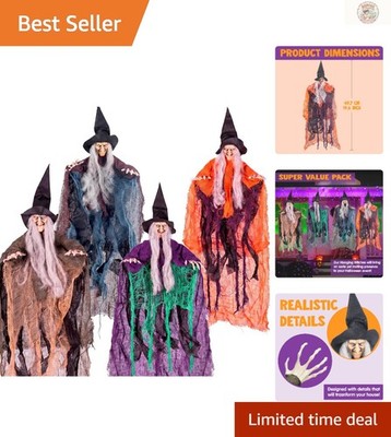 Set of 4 Creepy Hanging Witches - 19.6  Halloween Decorations for Scary Ambiance