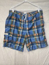 Chaps bathing suit swim trunks Size XL mens mesh lined 4 pockets blue plaid