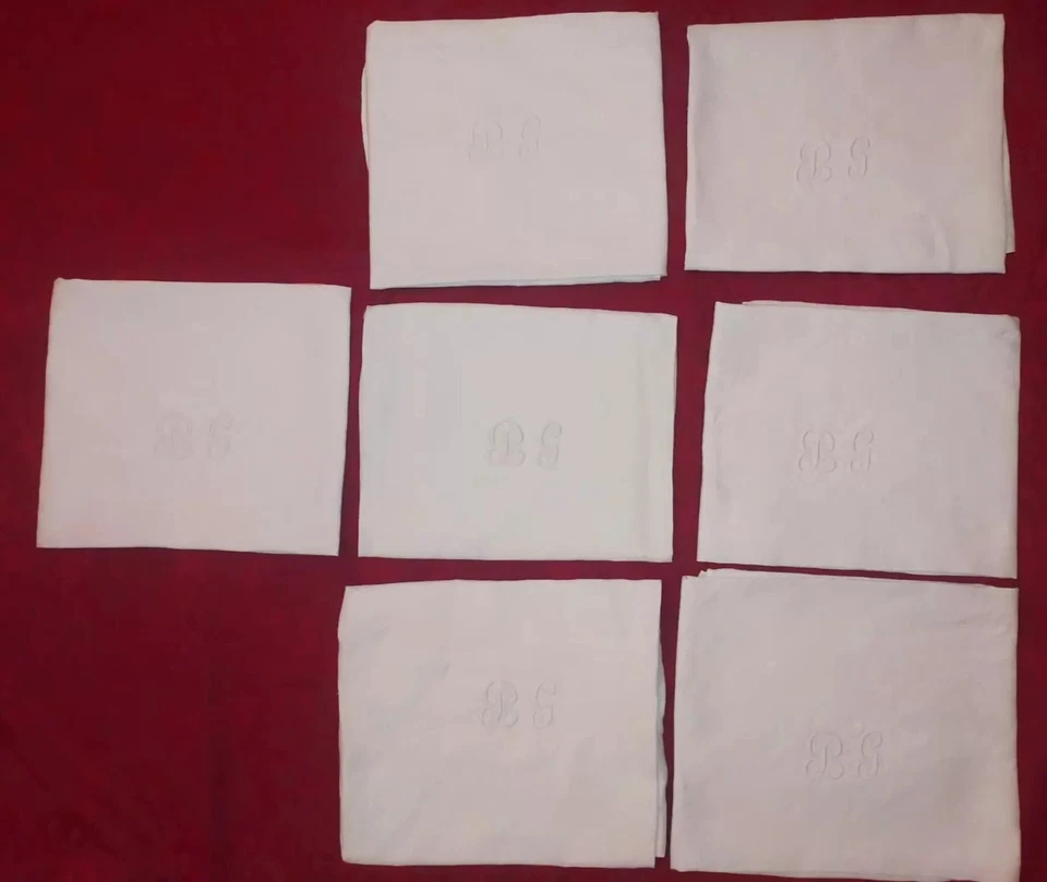 7 grandes serviettes de table en lin damassé monogramme ''BG' 'et motifs fleuris - Photo 3/4