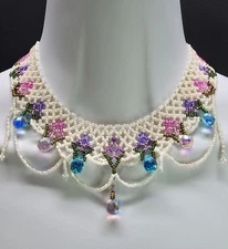 Handcrafted Beaded Choker .925 Sterling Silver Pink and Purple Hyacinth Inspired