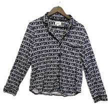 DKNY Women s S Navy Logo Print Two-Piece Pajama Set Long Sleeve Top Pants NWT