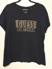 Guess Shirt Womens XXL Black Los Angeles Rhinestone Logo Cotton Graphic Top Y2K