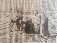 JEAN FRANCOIS MILLET Antique Etching Les Glaneuses Delatre Plate Mark French