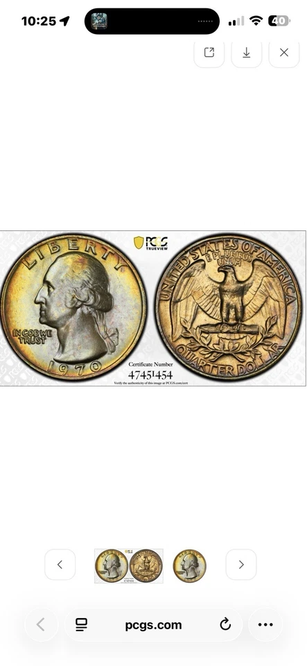 1970 PCGS MS66 Quarter Amazing Toning  Beauty In A Case ,trueview  Rainbow Tone - Image 2 of 4