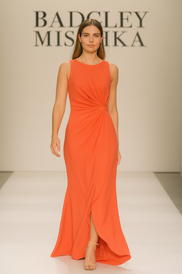 Badgley Mischka Coral Gown Runway sz 4 Ruched Sample Sale Crepe $750 | eBay