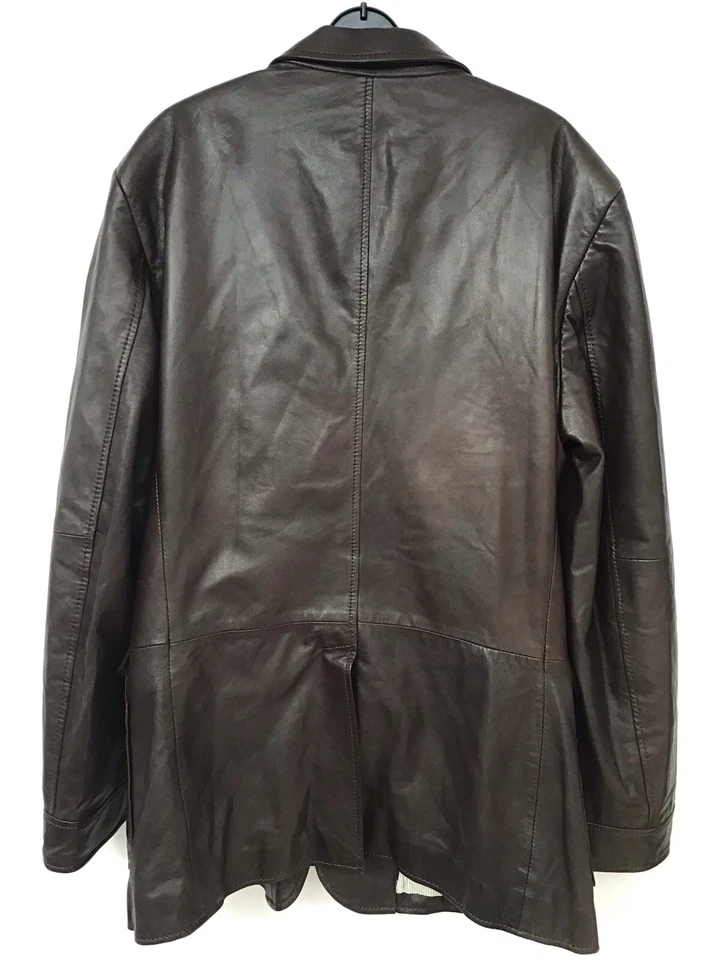 Oliver Sweeney Men's Leather Jacket Brown Large Button Up Pockets Collared Lined - Image 2 of 4