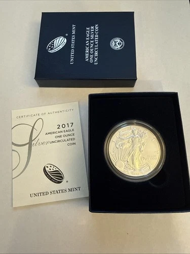 2017-W American Eagle Silver uncirculated Dollar in original Mint box with COA