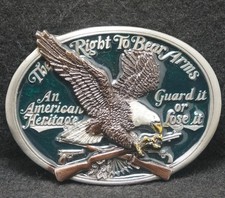 XA23129 NOS VINTAGE 1985  THE RIGHT TO BEAR ARMS  2ND AMENDMENT BELT BUCKLE