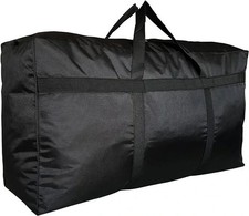 Bolsa de Lona de Almacenamiento Extra Grande con Cremalleras y Asas, Negra Grande Plegable