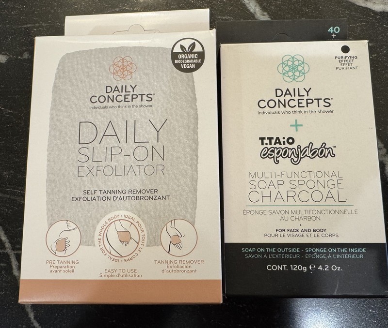 Daily Concepts slip-on exfoliator (bonus multi-functional charcoal sponge)