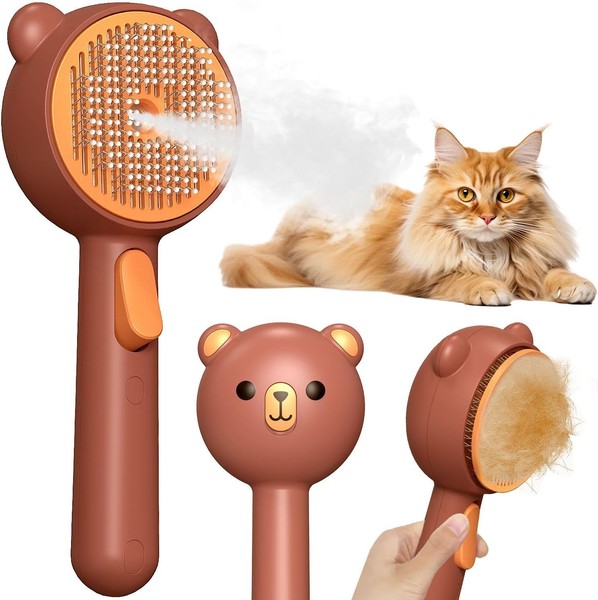 Cepillo de vapor para gatos 4 en 1: cepillado, rociado, masaje y autolimpieza
