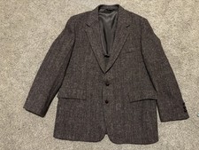 Vintage Kuppenheimer Sport Coat Mens 46R Brown Harris Tweed Wool Herringbone 80s