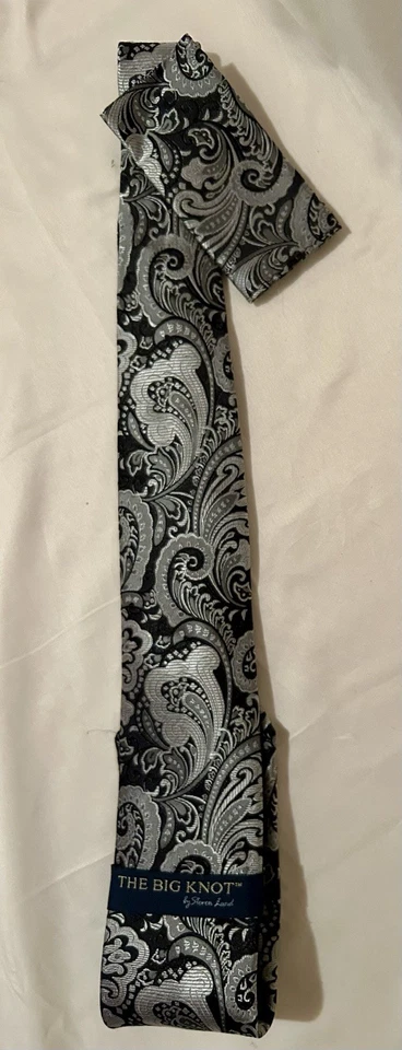 Corbata y pañuelo Steven Land The Big Knot para hombre, plateado/negro, 100 % seda hecho a mano Foto 3 de 4