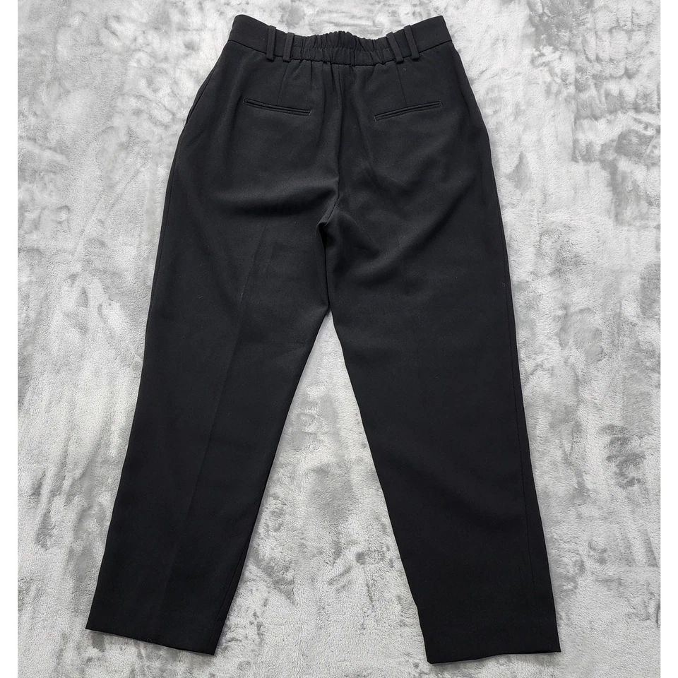 Zara Pants Women M Black High Rise Pleated Tapered Ankle Polyester Office Preppy - Image 2 of 4
