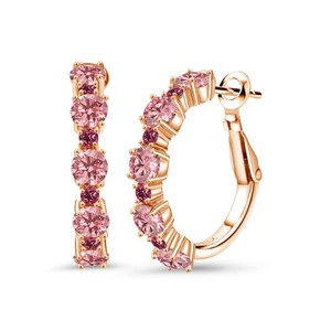 Authentic 18K Rose Gold Plated Silver Pink Lab Grown Diamond and Pink Tourmaline Hoop