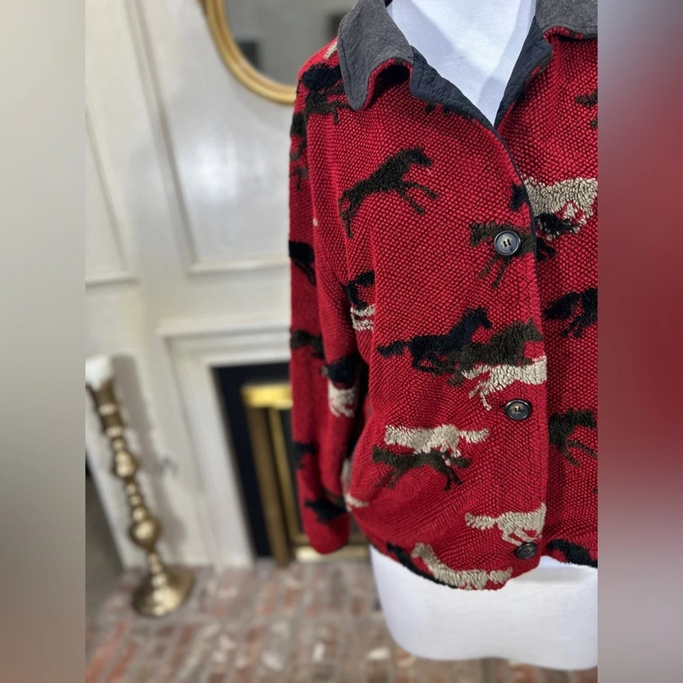 Chaqueta Tsunami Canada Estampado Caballo XL Roja Negra Beige Estilo Ecuestre Occidental Foto 3 de 4