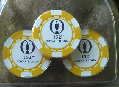 The Open 152th Royal Troon Yellow Poker Chip - 3pc - Wow! Clay / Laser Design