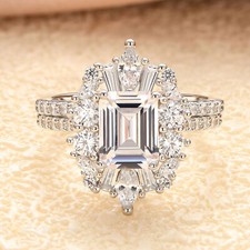 Vintage Engagement Wedding Rings for Women 925 Sterling Silver Emerald Cut CZ