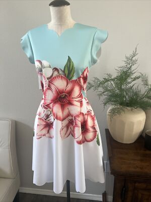 ted baker flare dress FLARE SHORT SLEEVE CREW NECK MINI DRESS