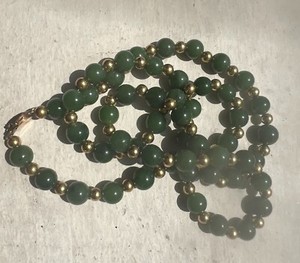 Vintage 14k Gold gold beads Jade Necklace 24"