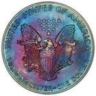 1986 Silver Eagle MS68 PCGS Monster Toned Amazing coin Very Rare Gold Shield