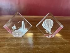 Lucite Etched Interior Hot Air Balloon & Lighthouse Paperweight/Display Clear 2&rdquo;