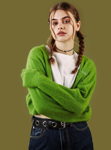 UNIF Liv Sweater Cardigan In Green Angora Size S Small | eBay