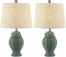 JYL4041C-SET2 Margie Wicker 20.5" Bohemian Rustic Iron LED Table Lamp Farmhouse,