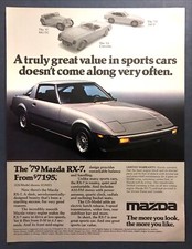1979 Mazda RX-7 GS Coupe photo "Great Value for a Sportscar" vintage print ad