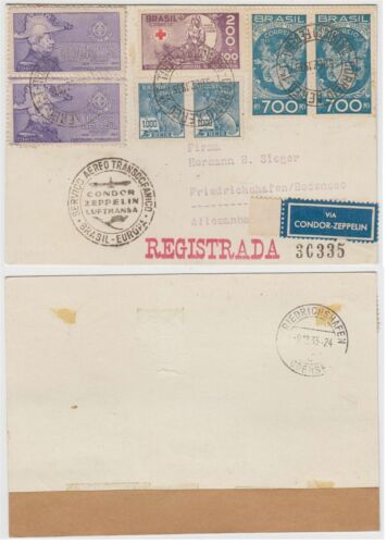 BRAZIL 1935 GRAF ZEPPELIN LZ127 Michel 499IB R-CARD D.FEDRL-FRIEDRICHSHAFEN €100 - Afbeelding 1 van 1