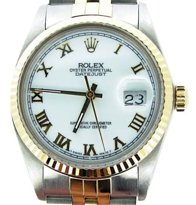 Rolex Datejust Men Two-Tone 18K Gold & Stainless Steel White Roman Jubilee 16013